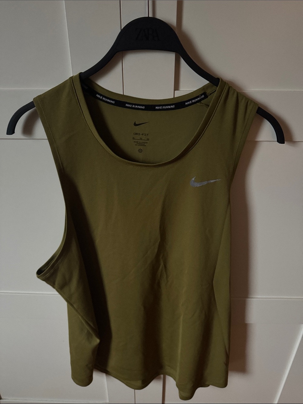 Nike Olive Green Dri-FIT Running Tank with Reflective Swoosh